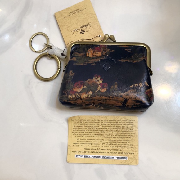 Patricia Nash Borse Leather Kiss Lock Coin Purse Kent Countryside NWT & Card - Picture 16 of 16